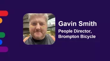 Profile picture of a person with text: Gavin Smith, People Director, Brompton Bicycle.